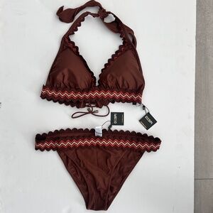 Despi Brown Bikini Set | Fixed Triangle Top & Full Bottom  New with Tags